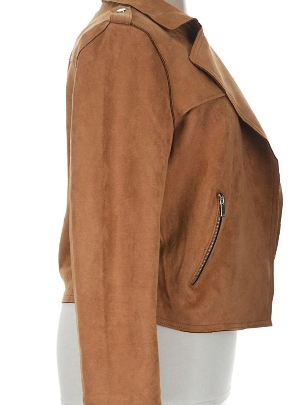 Elie T Tahari Faux Suede Crop Moto Jacket in Tobacco Size Large - Picture 4 of 5